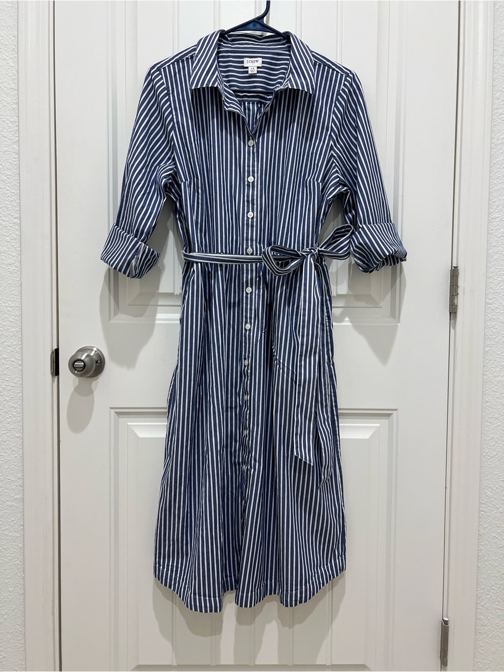 J. Crew Navy and White Striped Midi Shirt Dress with Pockets!